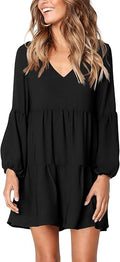 Womens Tunic Dress Long Sleeve V Neck Casual Loose Flowy Swing Shift Dresses