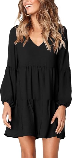Womens Tunic Dress Long Sleeve V Neck Casual Loose Flowy Swing Shift Dresses